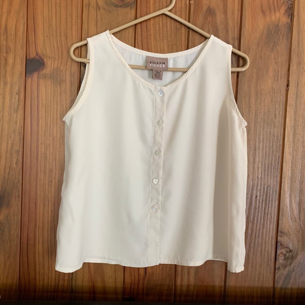 Ivory Silk Eileen Fisher Button-down Shell XS/S